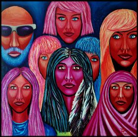Eight souls 100x100cm. olie pris. 6.800,- Peter Hansen