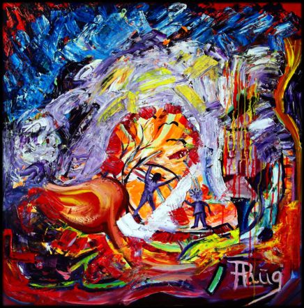 En anden verden 2 80x80cm. olie pris 5.800,-  Peter Hansen